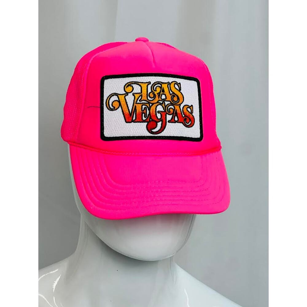 NEW! Aviator Nation Las Vegas Script Trucker Hat Neon Pink OS